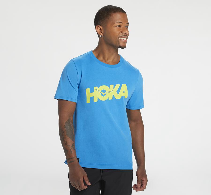 Hoka One One Brand - Men Tee - Blue,Australia VHR-153879